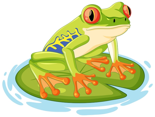 Free vector green frog cartoon on lily pad