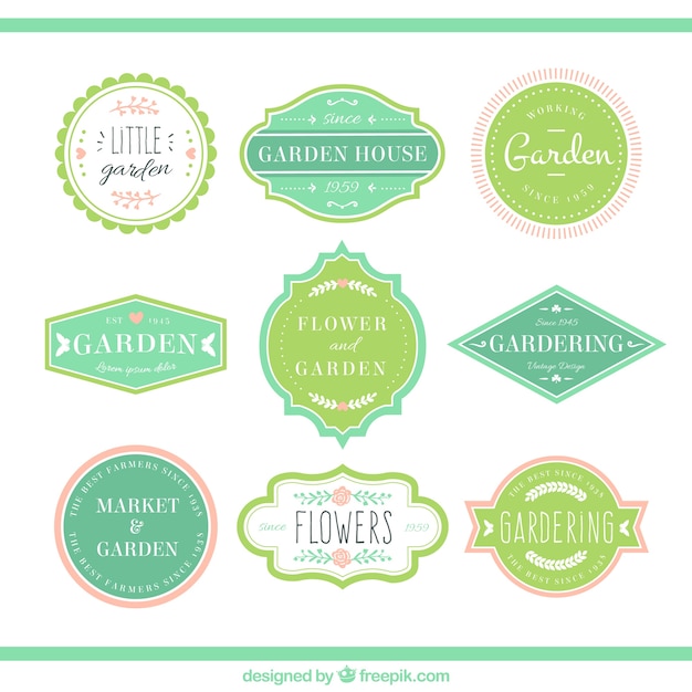Free vector green garden badges