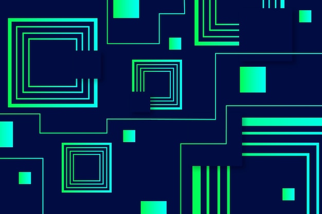 Green geometric shapes on dark background