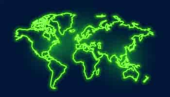 Free vector green global map in neon style vector design