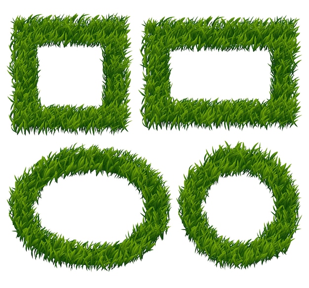 Free vector green grass frames vector set. nature plant, herb pattern, eco growth border illustration