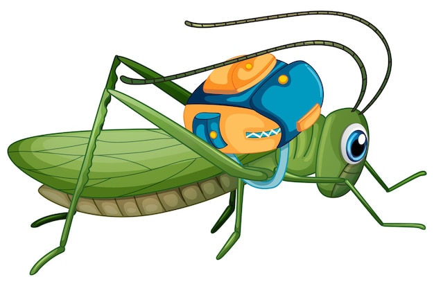 Free vector green grasshopper with schoolbag on white background