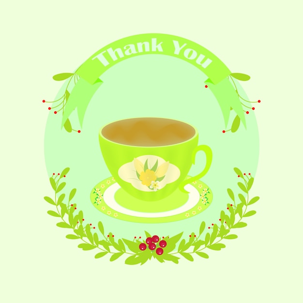 Green greeting card with cup