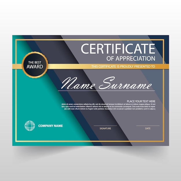 Green and grey horizontal certificate of appreciation