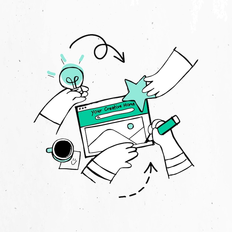 Free Vector green hand drawn brainstorming  with doodle art design