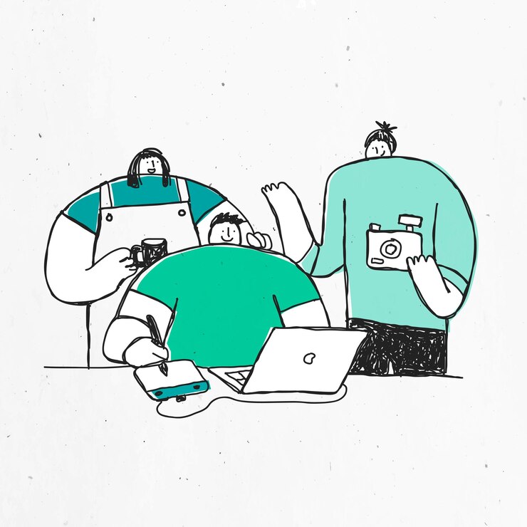 無料Vector 落書きアートデザインのグリーン手描き制作