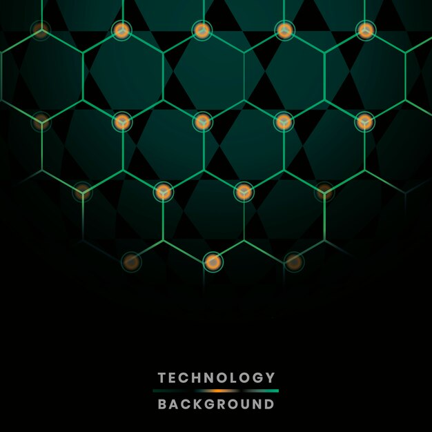 green hexagon network technology background vector