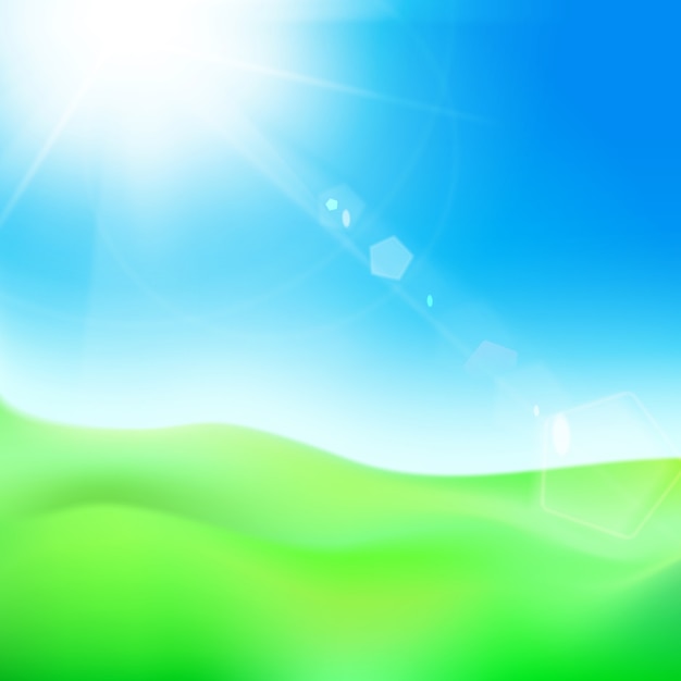 Free vector green hill under blue sky whit sun.