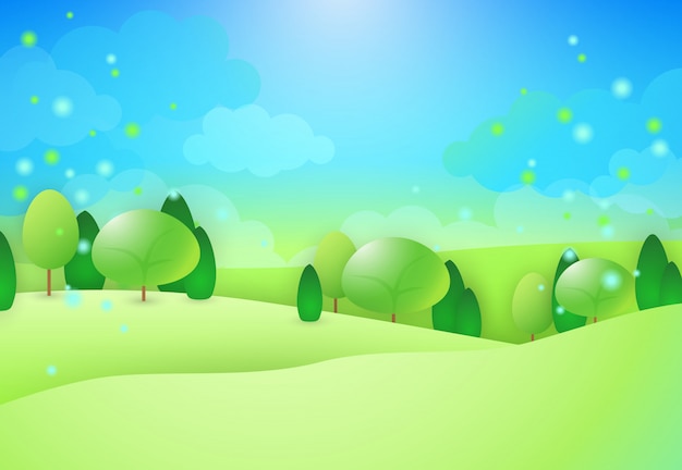 Бесплатное векторное изображение Зеленые холмы с деревьями
