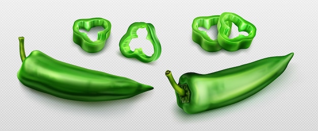 Free vector green hot chili pepper 3d cayenne with slices