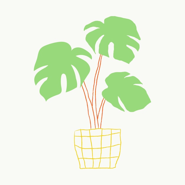 Vettore gratuito doodle disegnato a mano di monstera di vettore di pianta d'appartamento verde