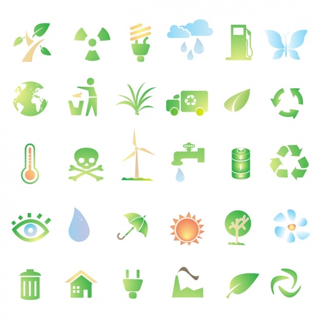 Green icons about recycling