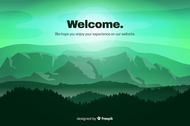 Green landing page with gradient landscape