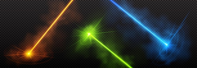 Vettore gratuito effetto raggio di luce laser verde isolato su sfondo trasparente disegno astratto linea al neon blu vettoriale spettacolo lazer con puntatore di presentazione scintilla e fumo illustrazione di intrattenimento led broadway