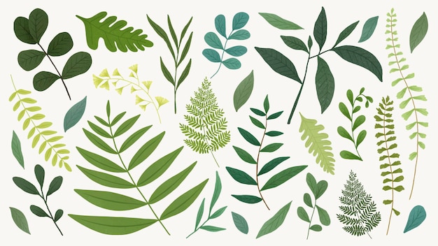 Green leaf design element set on a beige background vector