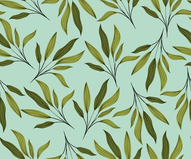 Green leafs natural pattern background