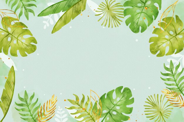 Green leaves background with golden foil