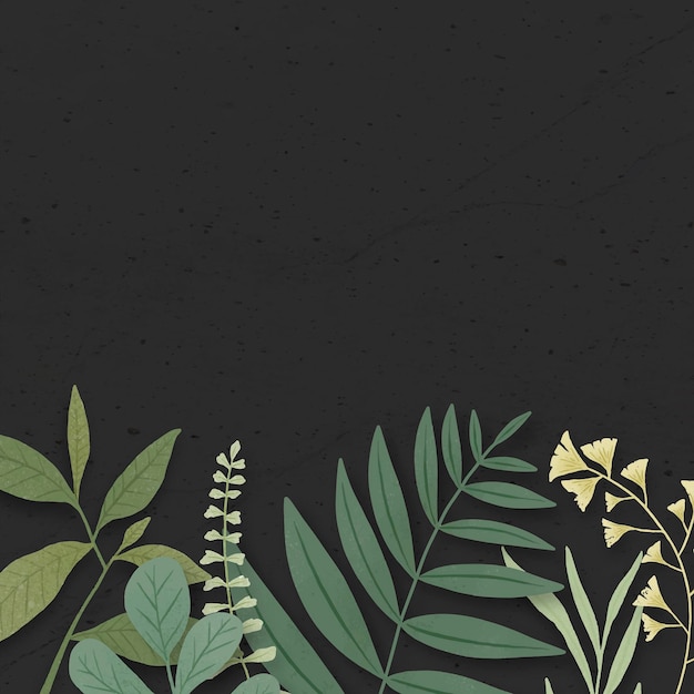 Free vector green leaves border on a black background