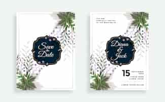 Free vector green leaves and flower wedding card template