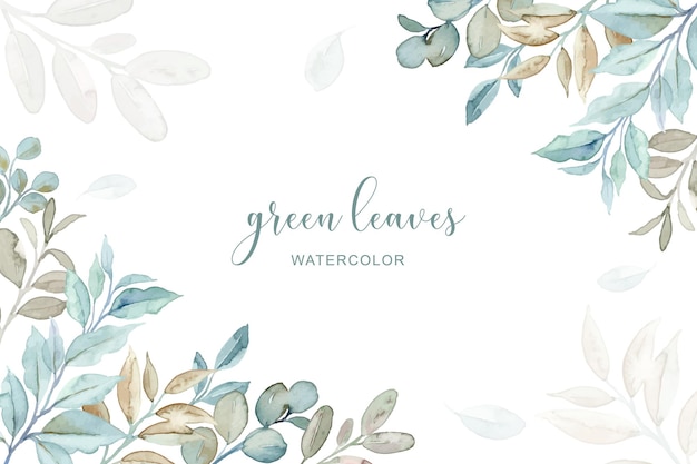 Free vector green leaves frame background with watercolor
