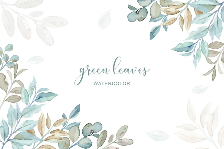 Free Vector green leaves frame background with watercolor