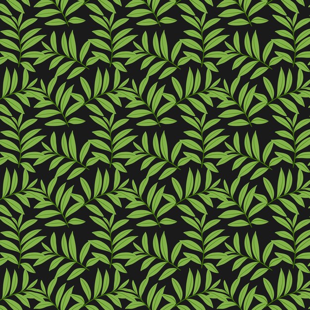 Green leaves pattern on black background