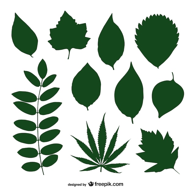 Free vector green leaves silhouettes collection