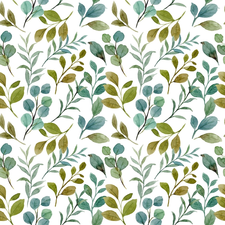 Free Vector green leaves watercolor seamless pattern