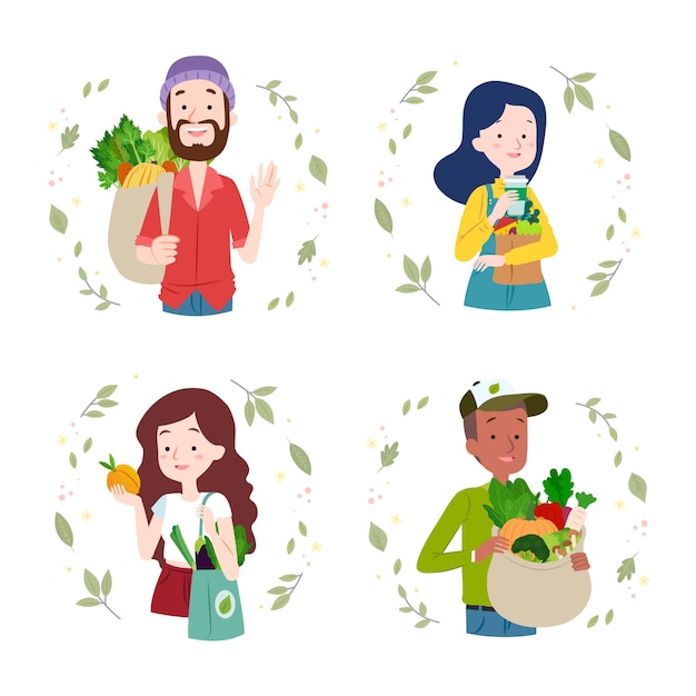 Free vector green lifestyle people collection