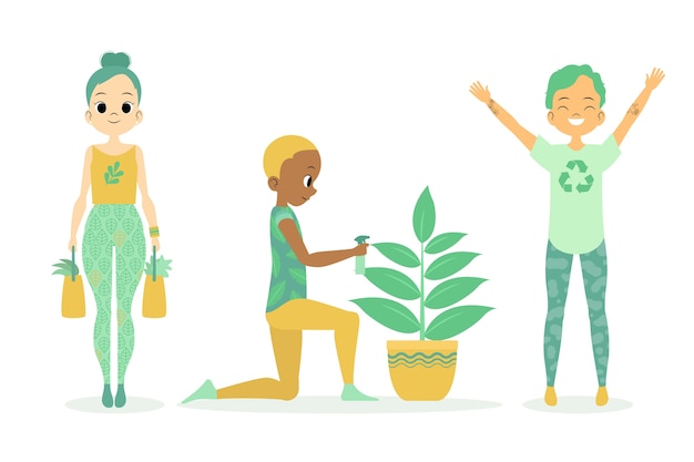 Free vector green lifestyle people and a house plant