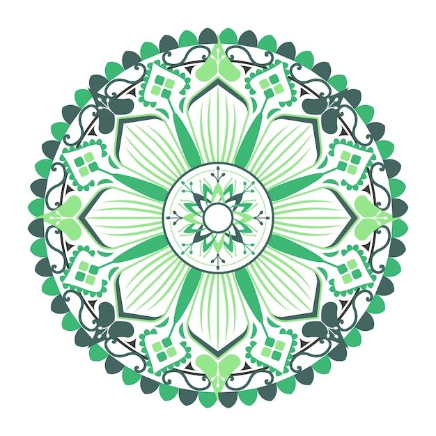 Зеленый узор мандалы на белом фоне