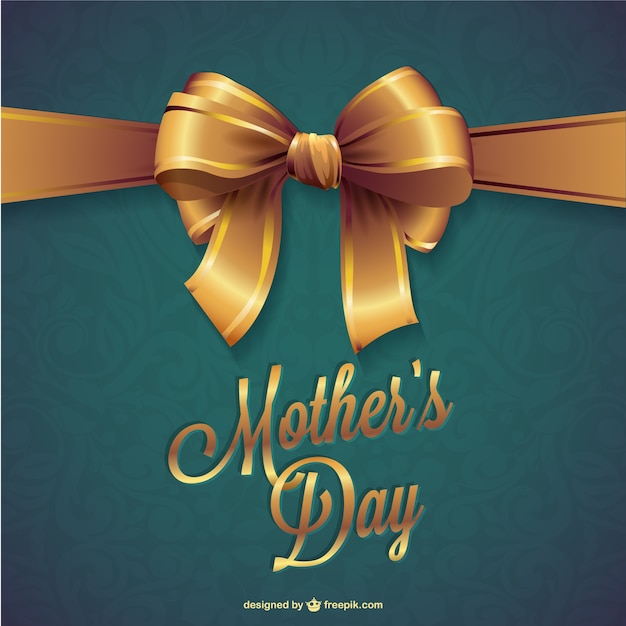 Free vector green mother's day card with golden ribbon