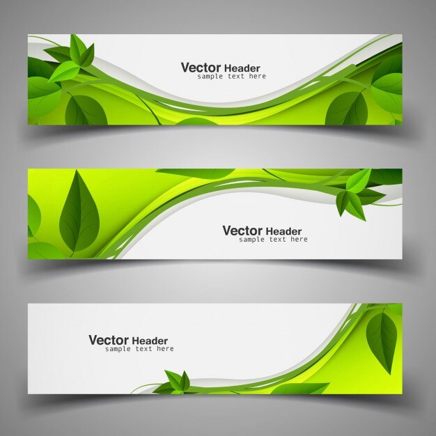Free Vector green nature headers with leaves