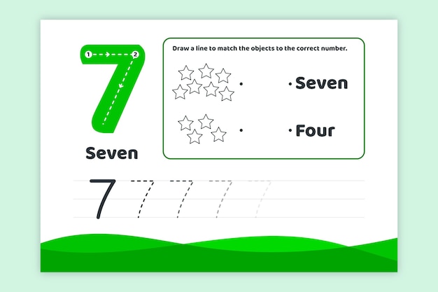 Free vector green number seven worksheet