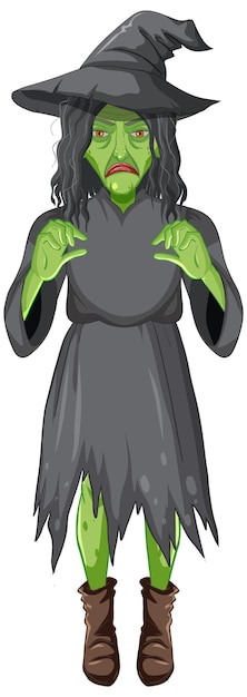 Free vector green old witch character on white background