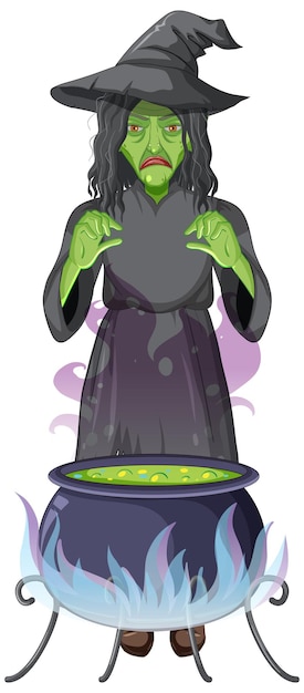 Free vector green old witch character on white background