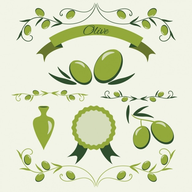 Free vector green olive badge collection