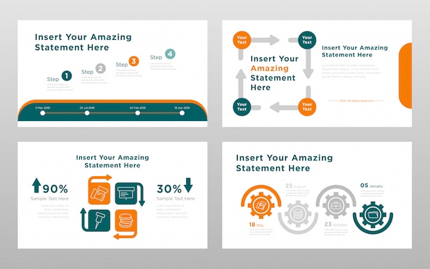 Free vector green orange colored business concept power point presentation pages template