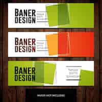 Vettore gratuito modelli di progettazione banner aziendali verde e arancione con quadrati su sfondo bianco
