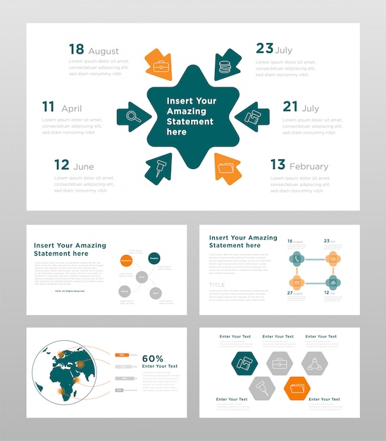 Free vector green orange and gray colored business concept power point presentation pages template