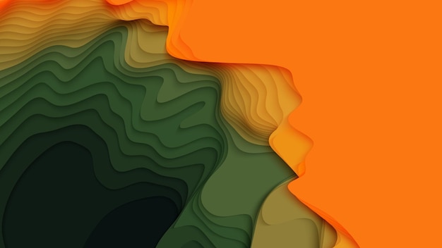 緑からオレンジ色の紙の層