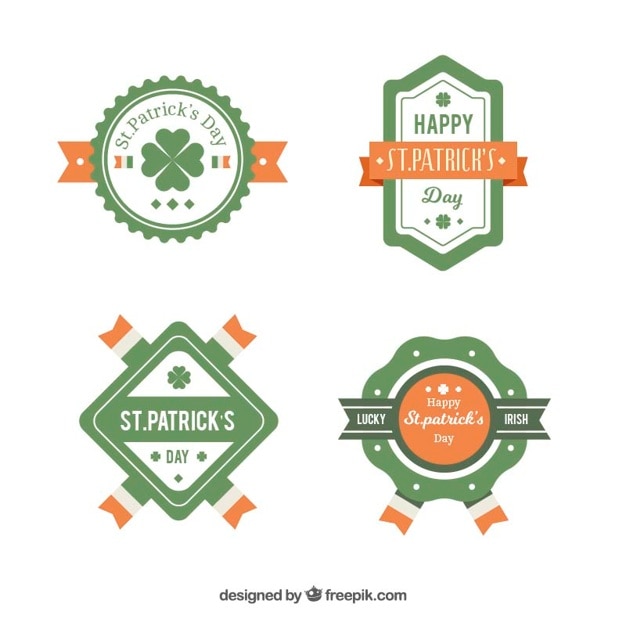 Free vector green and orange st patrick's day badges