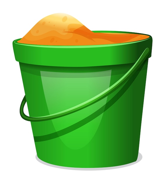 A green pail with sands