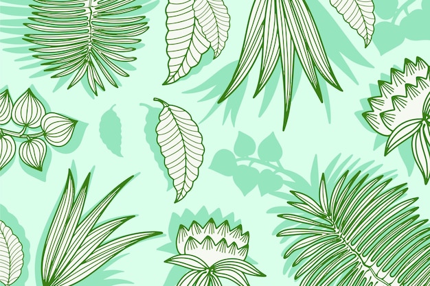 Зеленые пастельные линейные тропические листья фон
