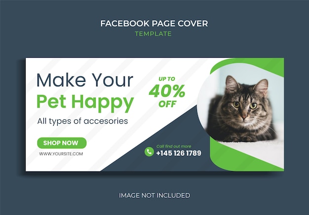 Green pet social media cover template pet shop facebook cover promo banner vector template Premium Vector