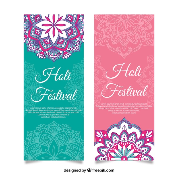Зеленые и розовые баннеры для фестиваля холи