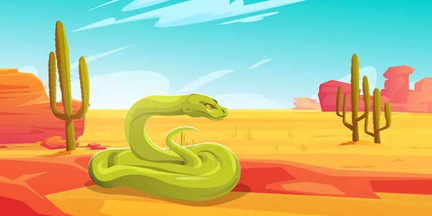 Green pit viper, exotic snake in desert
