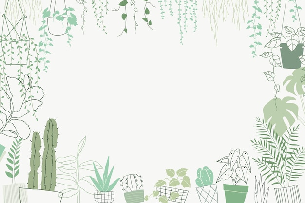 Green plant doodle frame vector with blank space
