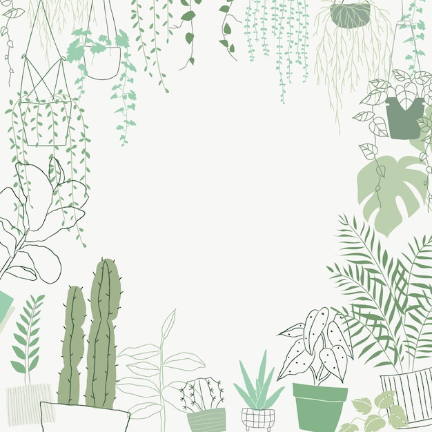 Free vector green plant doodle frame vector