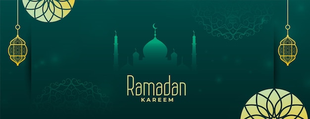 Free vector green ramadan kareem eid festival arabic banner design